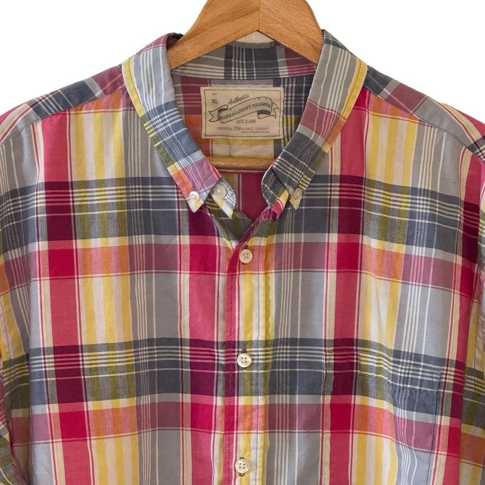 Narragansett Traders Men's Madras Plaid Long Sleeve Button Down Shirt 80s Sz XL